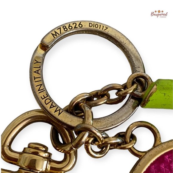 Authentic LOUIS VUITTON Pink Green Flash Flower Single V Key Holder Bag Charm - Picture 5 of 6